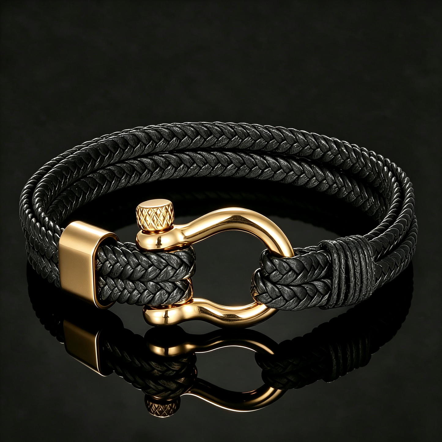 Mens Braided Leather Shackle Bracelet, Boyfriend, Son, Birthday & Anniversary Gift