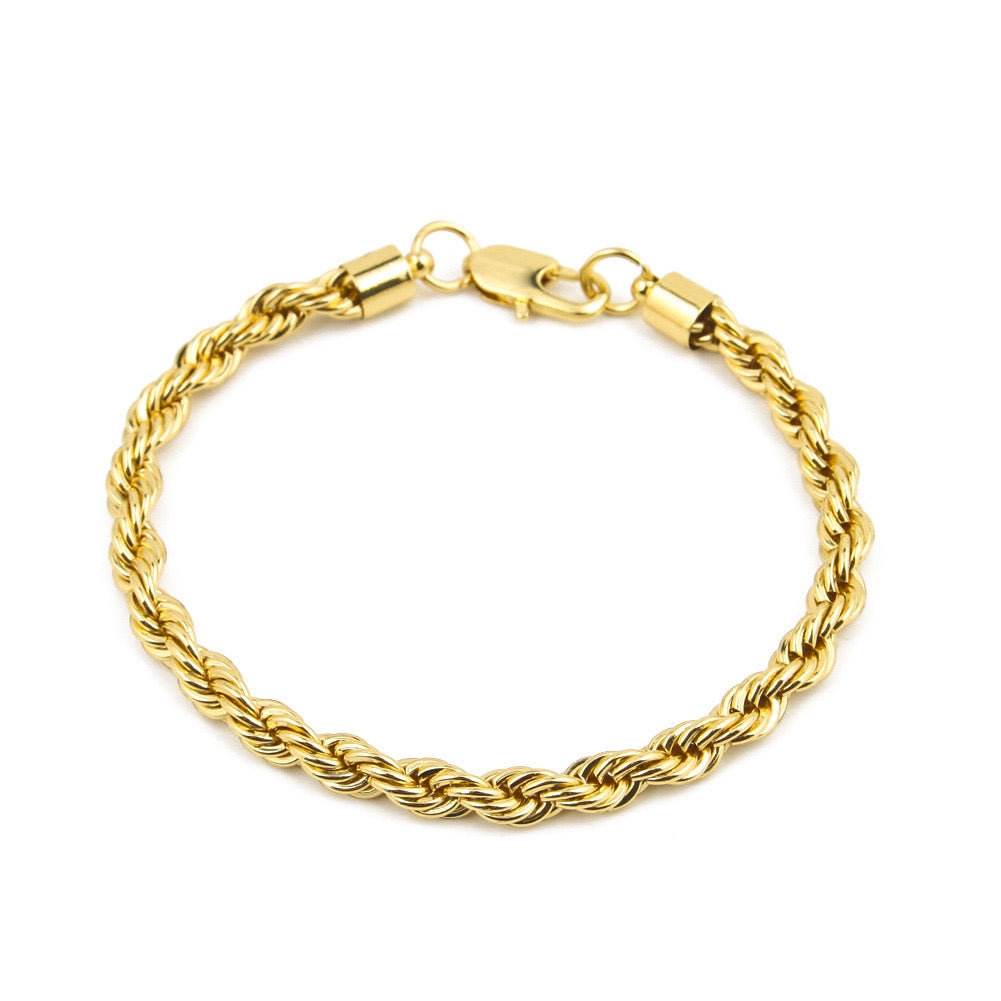 316L Stainless Steel Rope Chain – Gold, Silver & Black