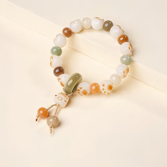 White Jade Cat Paw Bodhi Bracelet