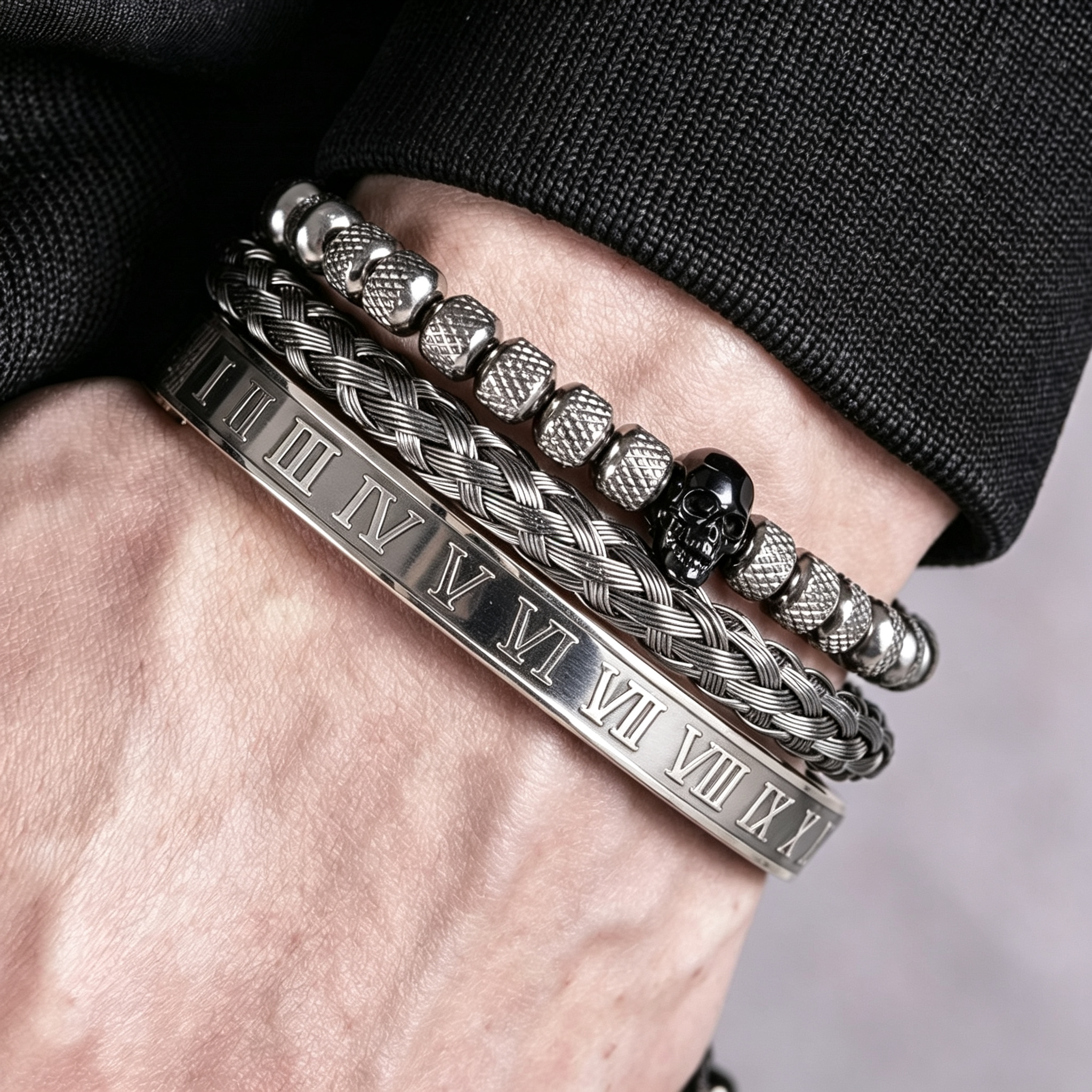 Men 316L Stainless Steel Stackable Beaded Bracelet