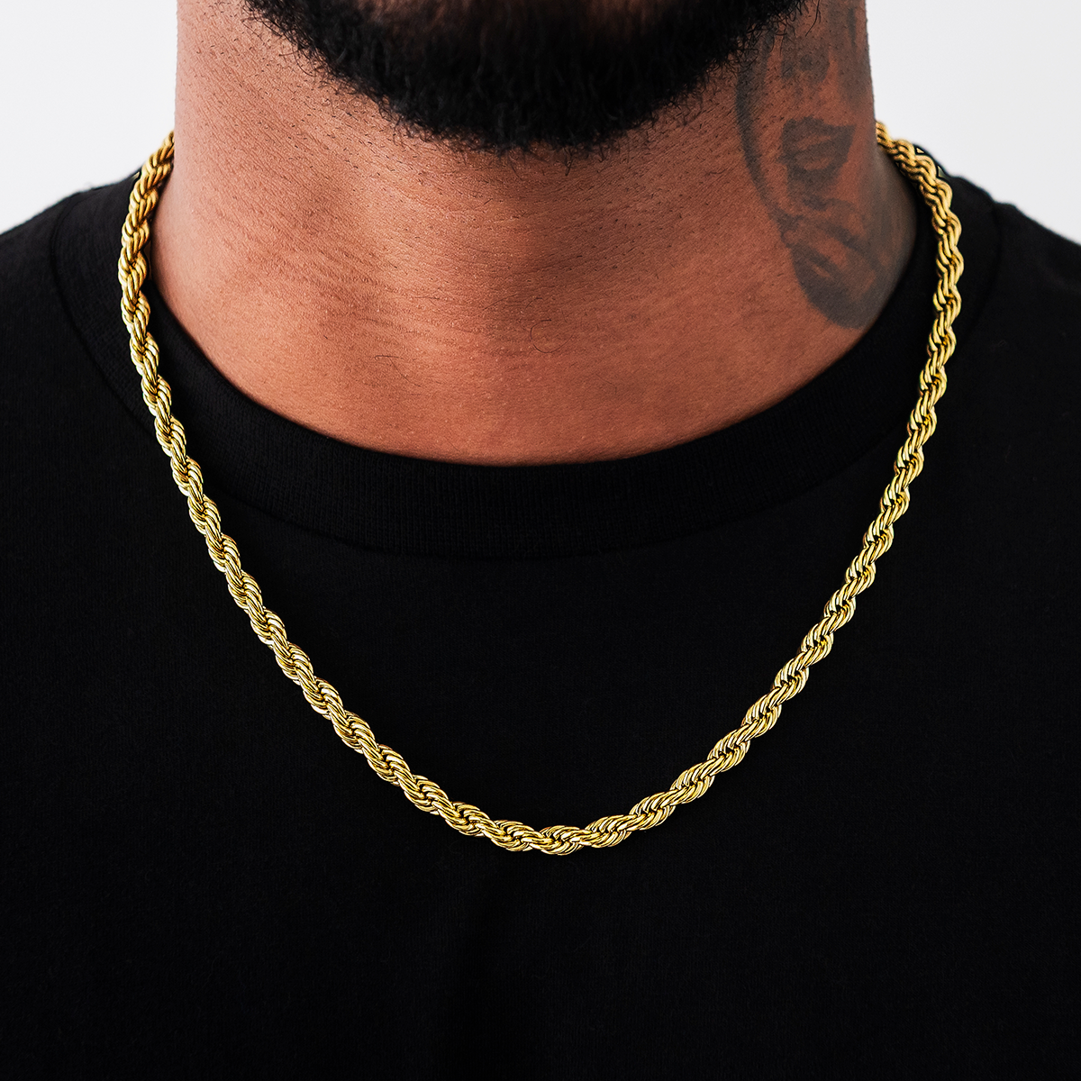 316L Stainless Steel Rope Chain – Gold, Silver & Black