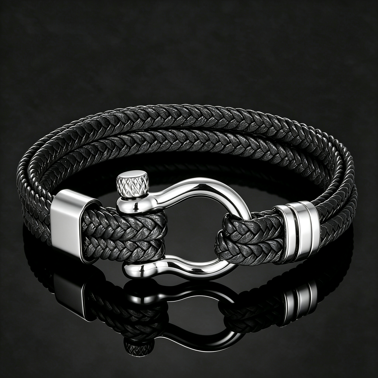 Mens Braided Leather Shackle Bracelet, Boyfriend, Son, Birthday & Anniversary Gift