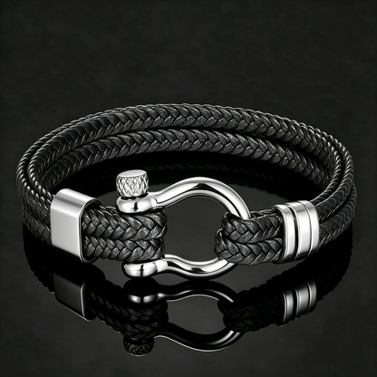 Mens Braided Leather Shackle Bracelet, Boyfriend, Son, Birthday & Anniversary Gift