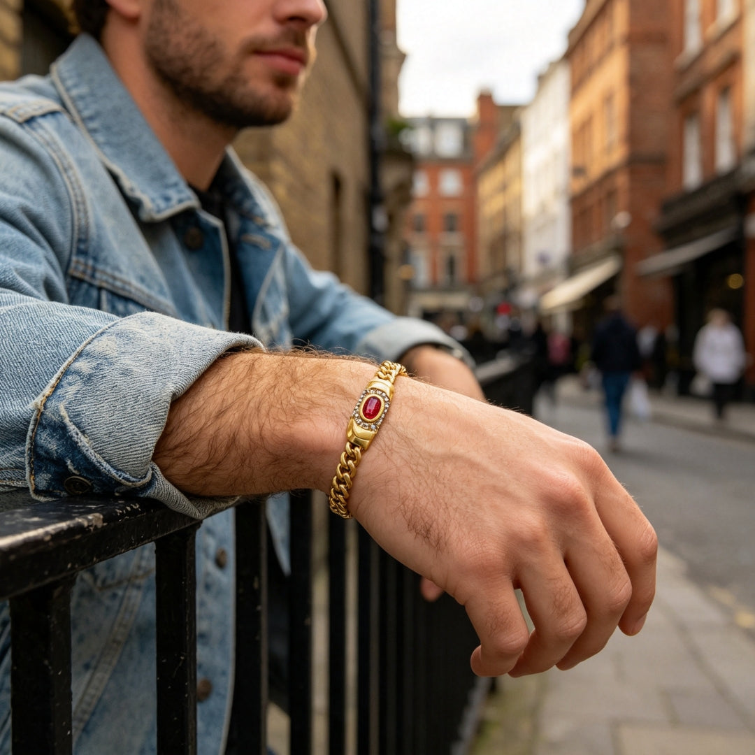 Aurelio Ruby Cuban Chain | 18K Gold Plated 316L Stainless Steel