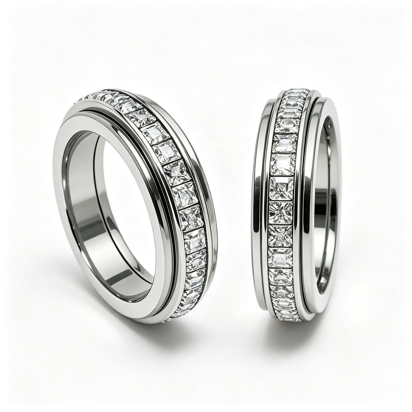 Titanium Steel Spinner Fidget Ring for Men Women, Cubic Zirconia Anxiety Stress Relief Promise Wedding Band