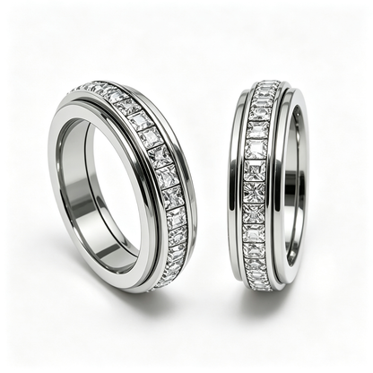 Titanium Steel Spinner Fidget Ring for Men Women, Cubic Zirconia Anxiety Stress Relief Promise Wedding Band