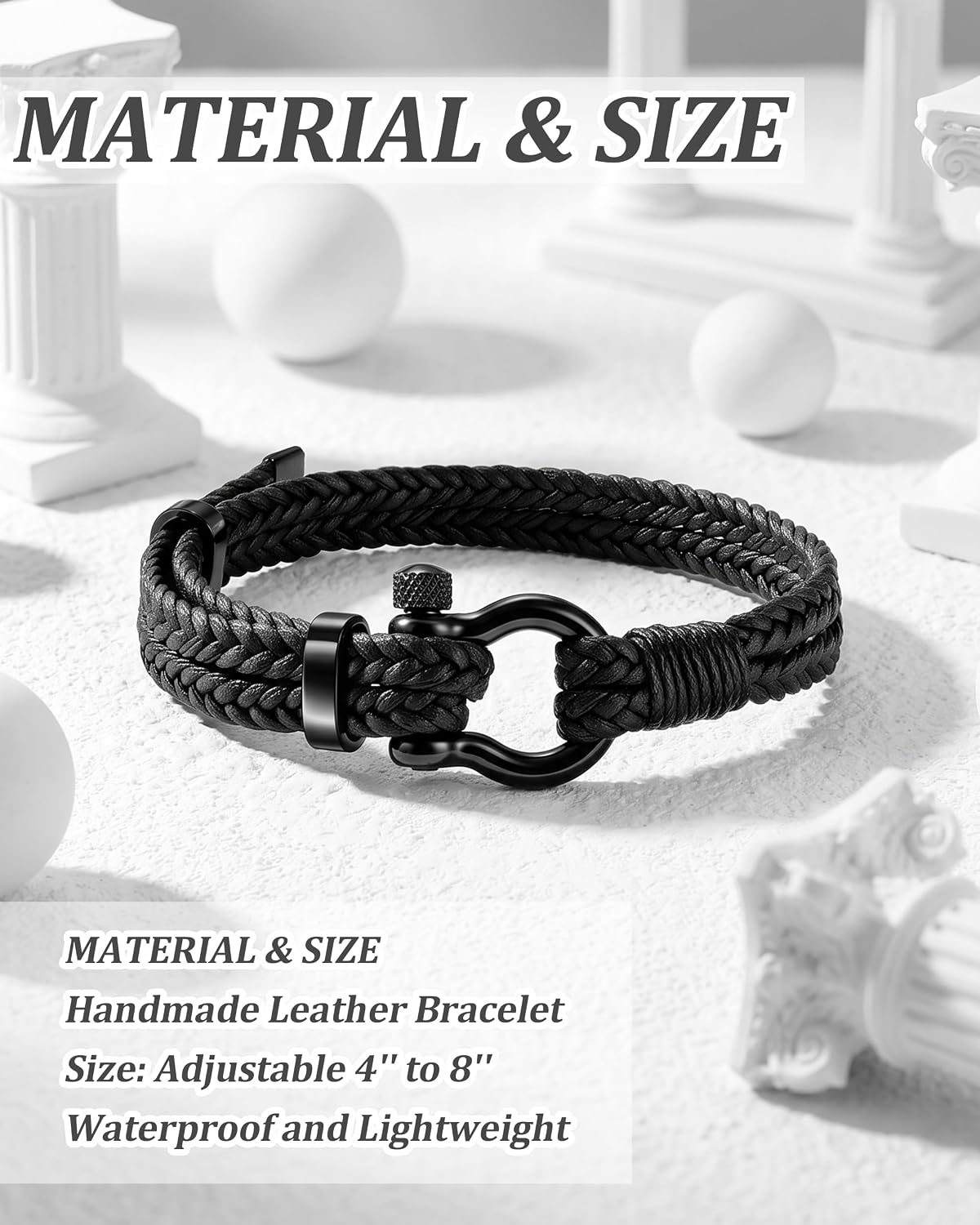Mens Braided Leather Shackle Bracelet, Boyfriend, Son, Birthday & Anniversary Gift