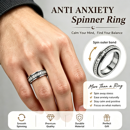 Titanium Steel Spinner Fidget Ring for Men Women, Cubic Zirconia Anxiety Stress Relief Promise Wedding Band