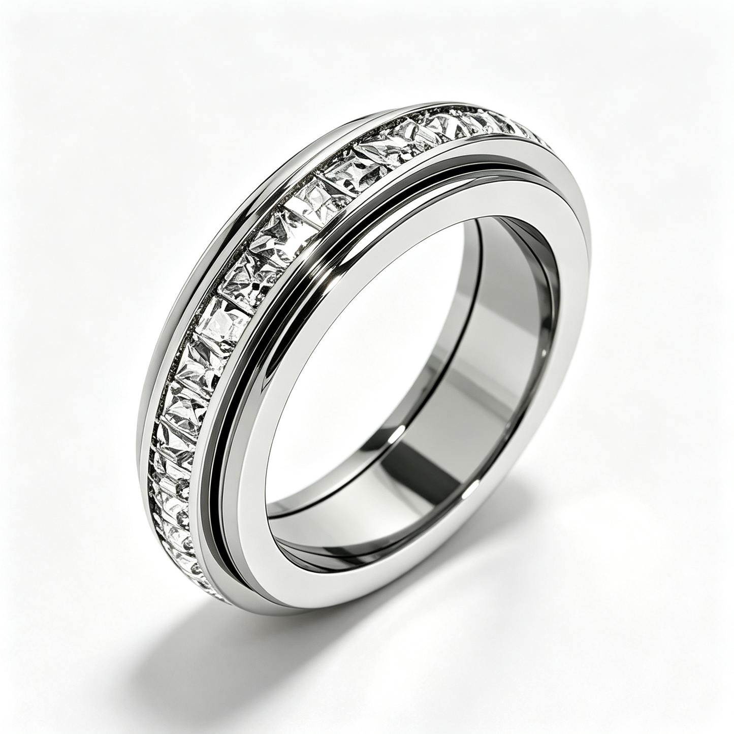 Titanium Steel Spinner Fidget Ring for Men Women, Cubic Zirconia Anxiety Stress Relief Promise Wedding Band