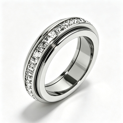 Titanium Steel Spinner Fidget Ring for Men Women, Cubic Zirconia Anxiety Stress Relief Promise Wedding Band