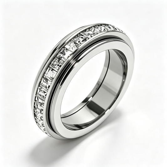 Titanium Steel Spinner Fidget Ring for Men Women, Cubic Zirconia Anxiety Stress Relief Promise Wedding Band