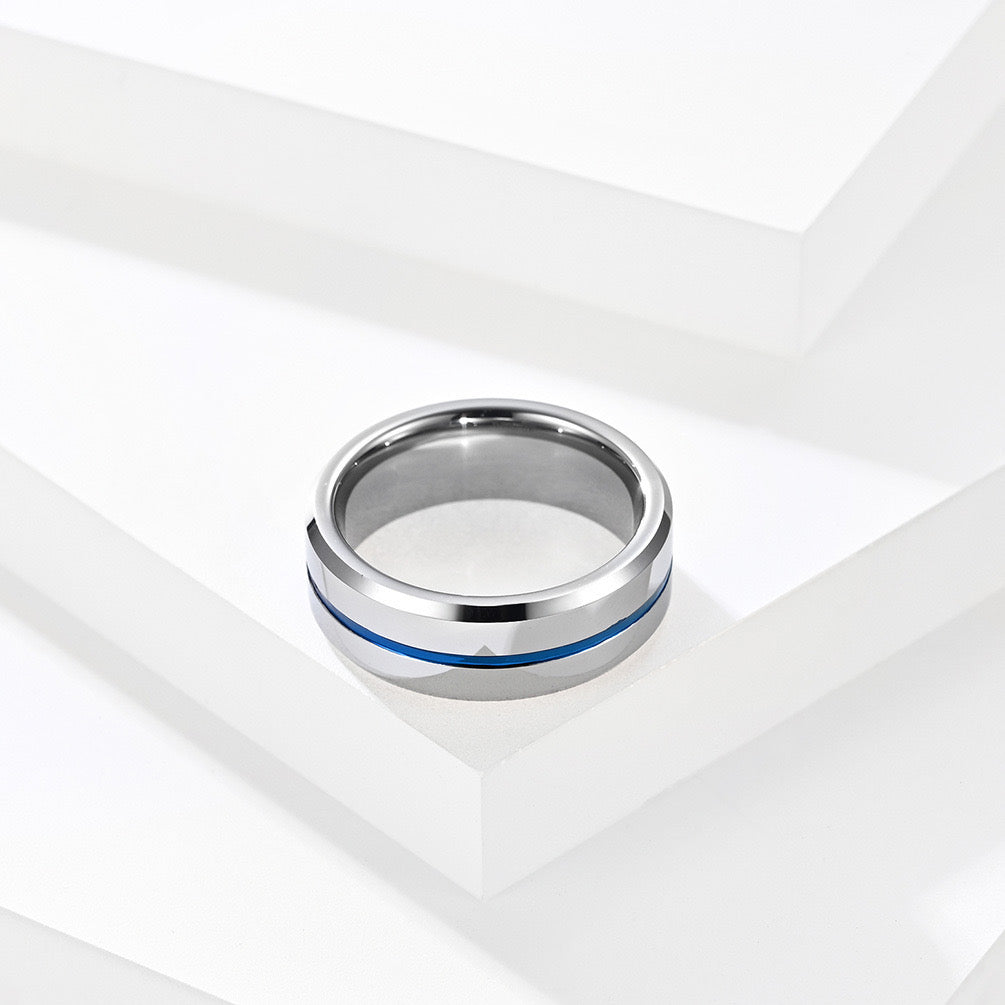 ANILLO TUNGSTENO RANURADO CHAPADO 8MM