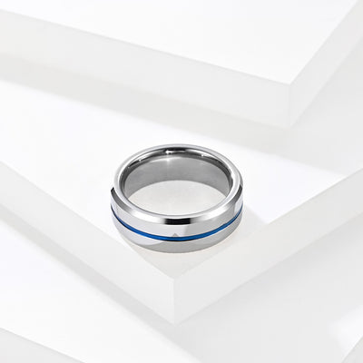 ANILLO TUNGSTENO RANURADO CHAPADO 8MM