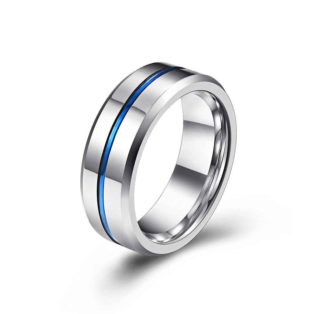 ANILLO TUNGSTENO RANURADO CHAPADO 8MM