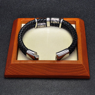 Viking Double Braided Leather Bracelet – 316L Stainless Steel Clasp | Men & Women