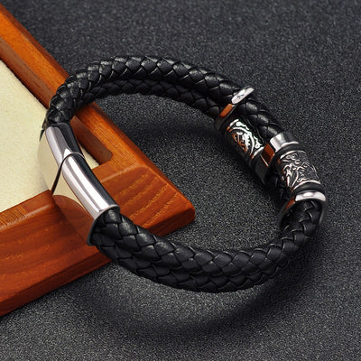 Viking Double Braided Leather Bracelet – 316L Stainless Steel Clasp | Men & Women