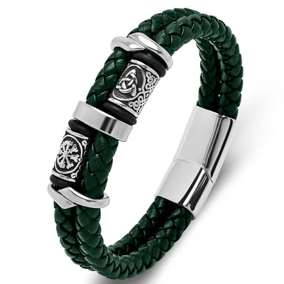 Viking Double Braided Leather Bracelet – 316L Stainless Steel Clasp | Men & Women