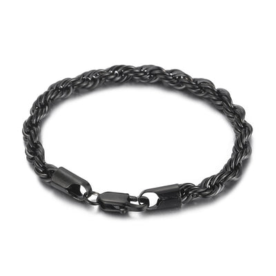 316L Stainless Steel Rope Chain – Gold, Silver & Black