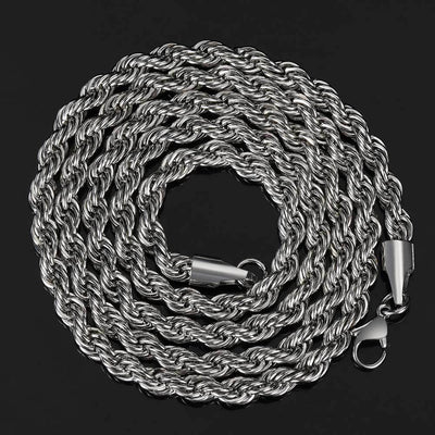 316L Stainless Steel Rope Chain – Gold, Silver & Black