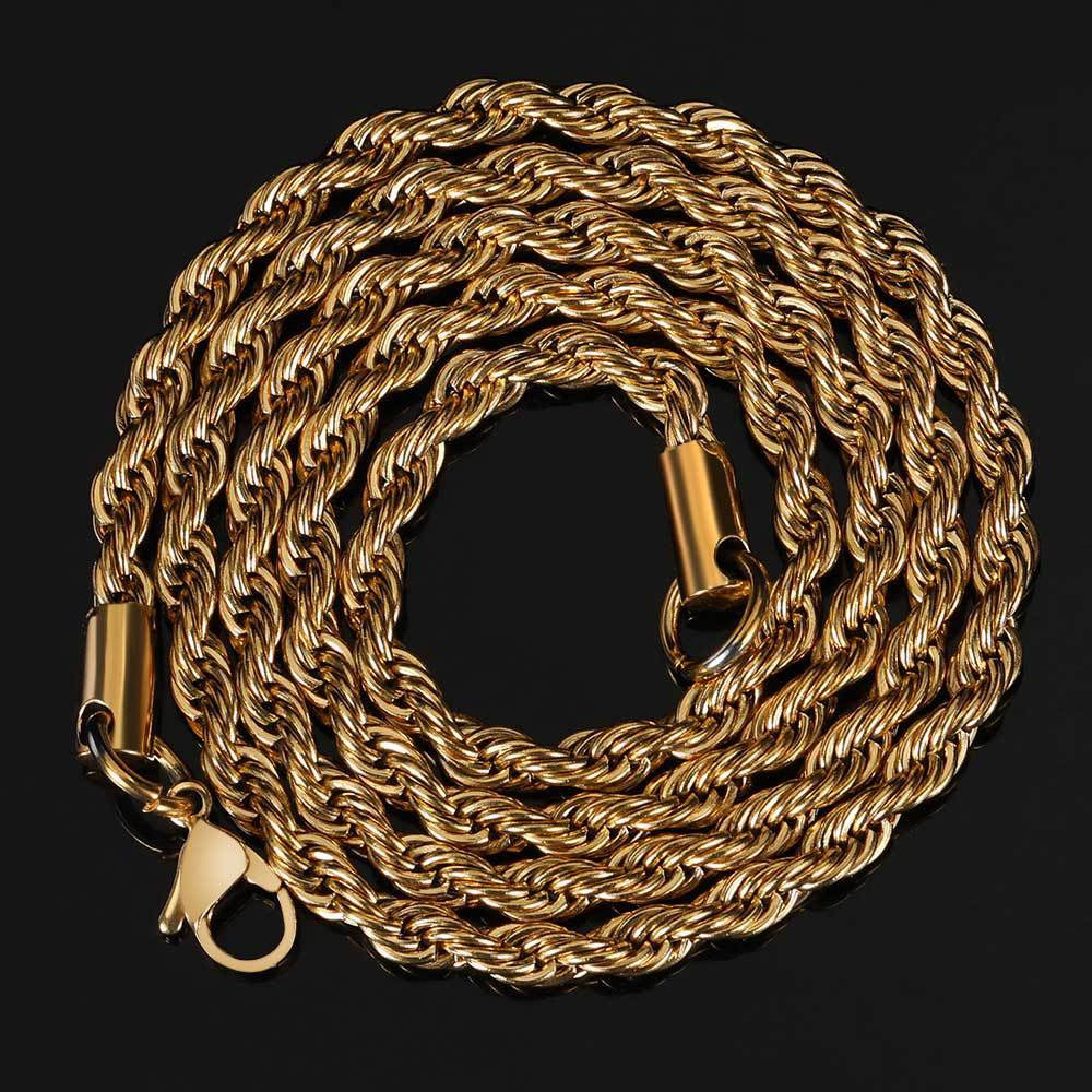 316L Stainless Steel Rope Chain – Gold, Silver & Black