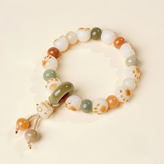 White Jade Cat Paw Bodhi Bracelet