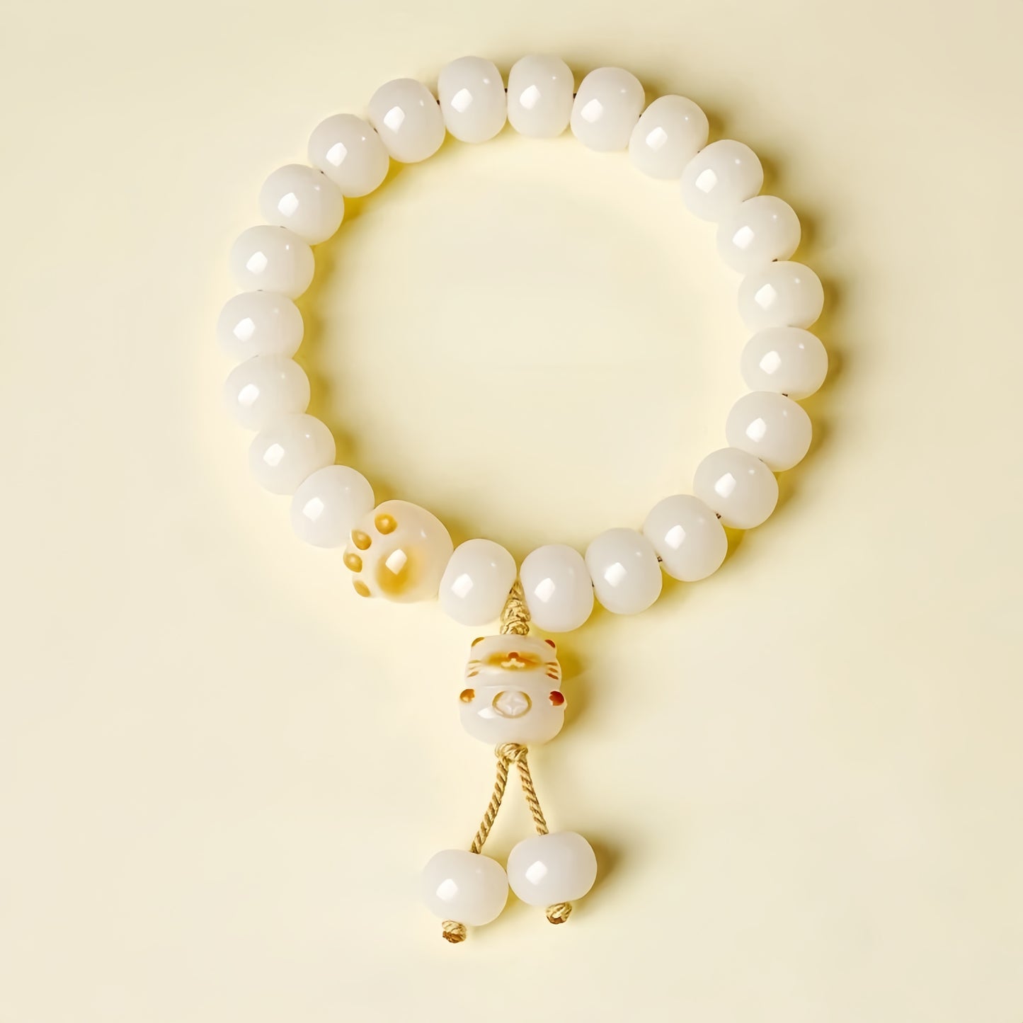 White Jade Cat Paw Bodhi Bracelet