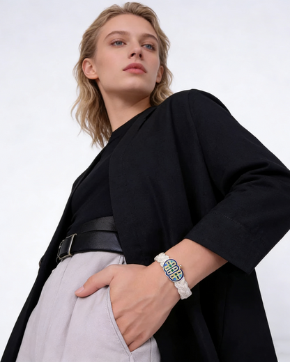 Boho Elastic Braided Bracelet (Silver Enamel Clasp)