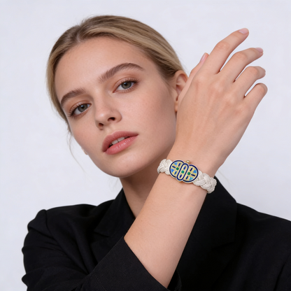 Boho Elastic Braided Bracelet (Silver Enamel Clasp)