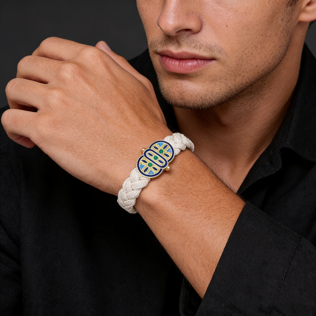 Boho Elastic Braided Bracelet (Silver Enamel Clasp)