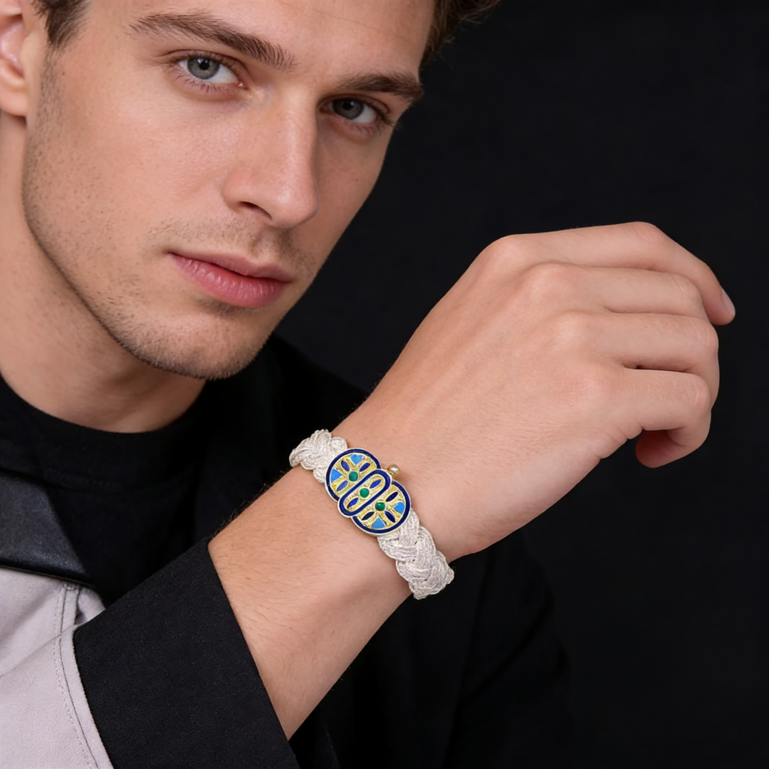 Boho Elastic Braided Bracelet (Silver Enamel Clasp)