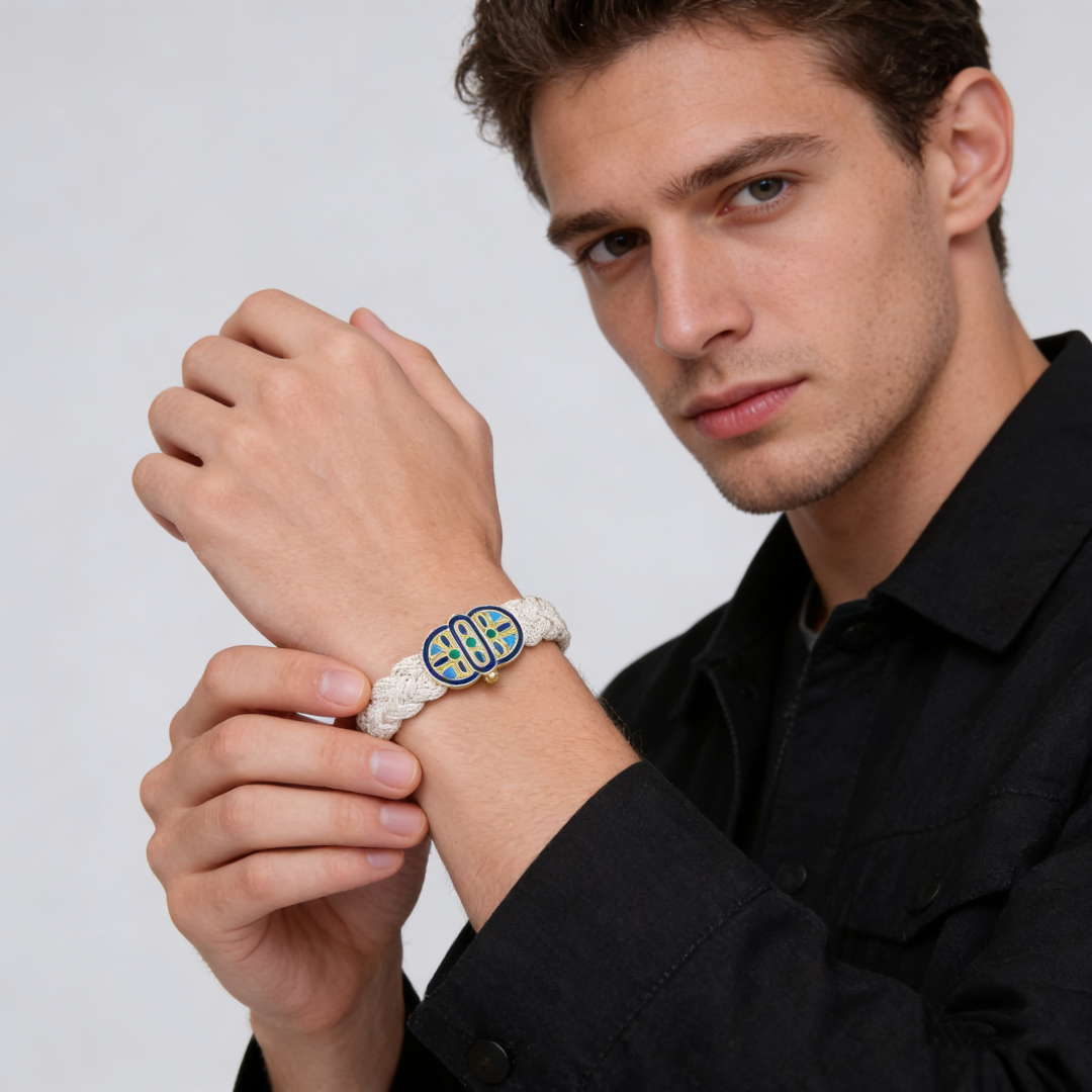 Boho Elastic Braided Bracelet (Silver Enamel Clasp)