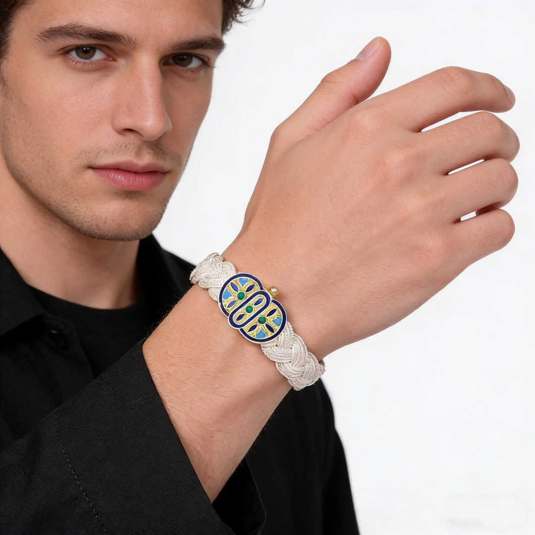 Boho Elastic Braided Bracelet (Silver Enamel Clasp)