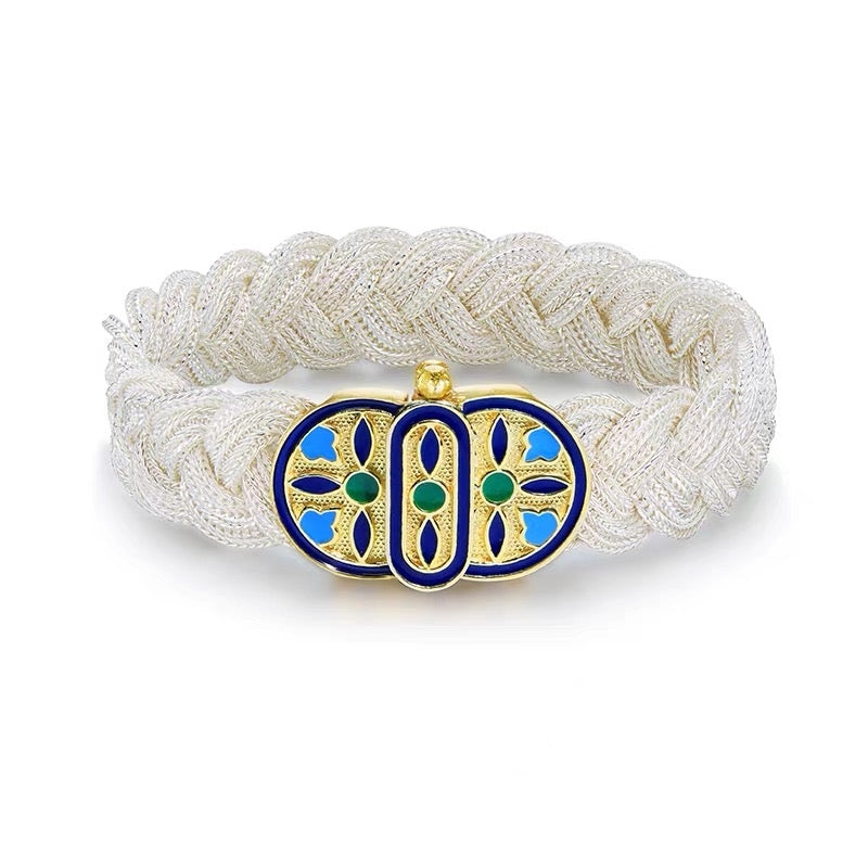 Boho Elastic Braided Bracelet (Silver Enamel Clasp)