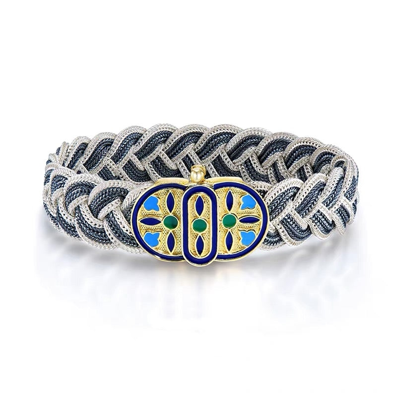 Boho Elastic Braided Bracelet (Silver Enamel Clasp)