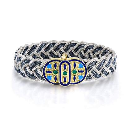 Boho Elastic Braided Bracelet (Silver Enamel Clasp)