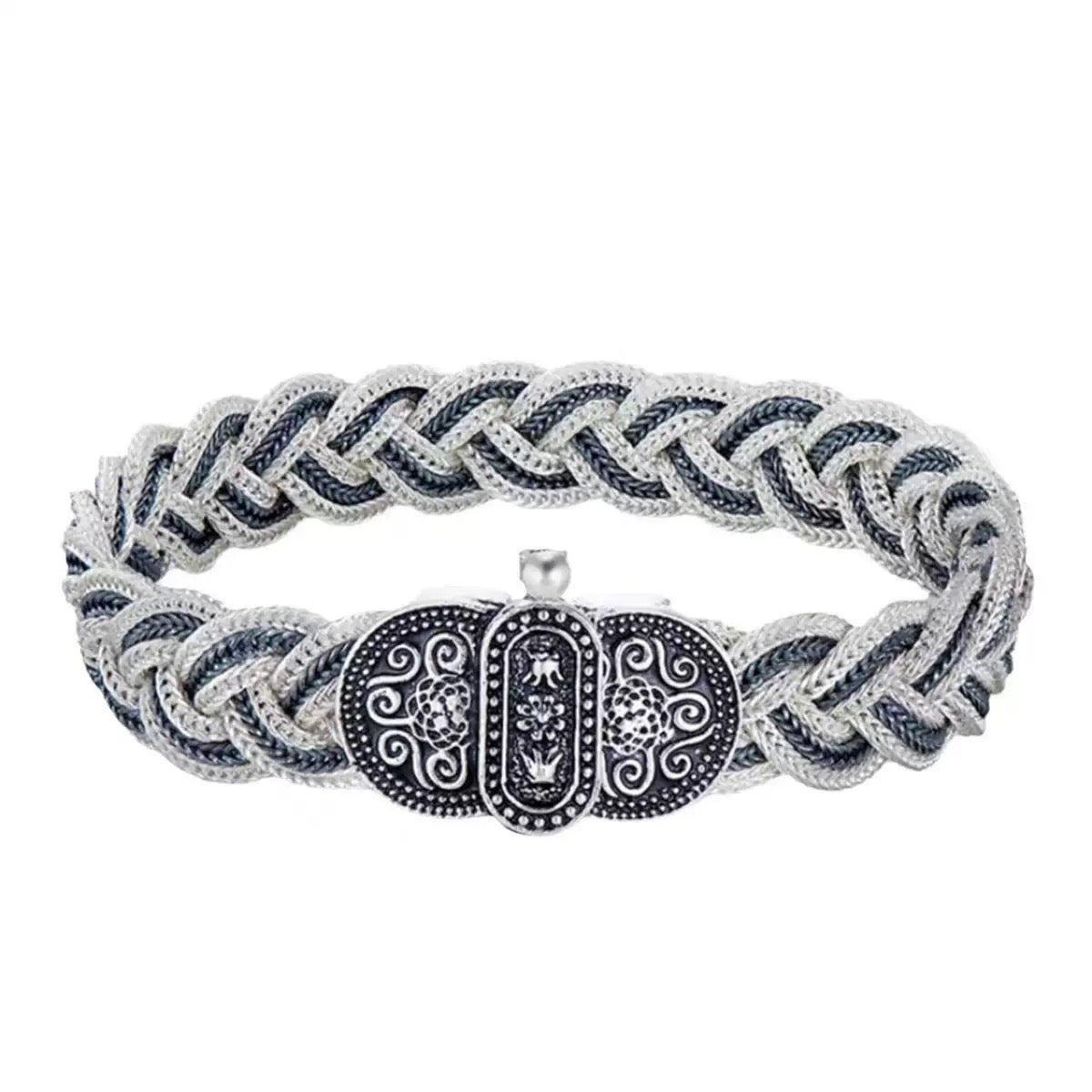 Boho Elastic Braided Bracelet (Silver Enamel Clasp)