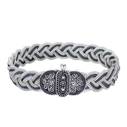 Boho Elastic Braided Bracelet (Silver Enamel Clasp)