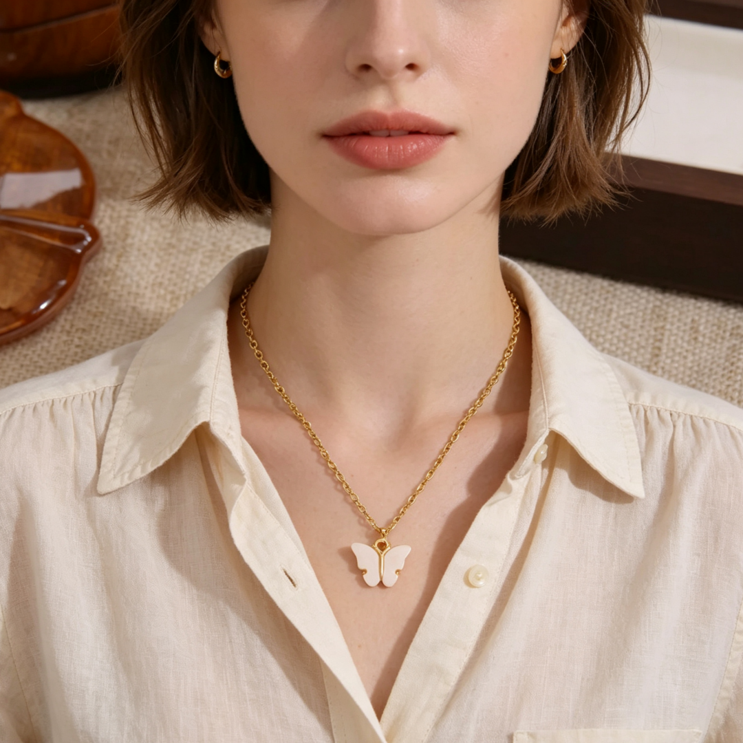 Butterfly Pendant Necklace – Minimalist Shell Charm Necklace for Women