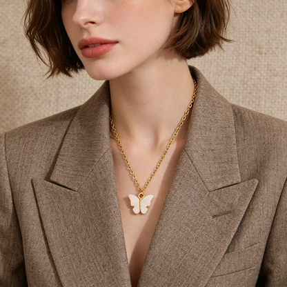 Butterfly Pendant Necklace – Minimalist Shell Charm Necklace for Women