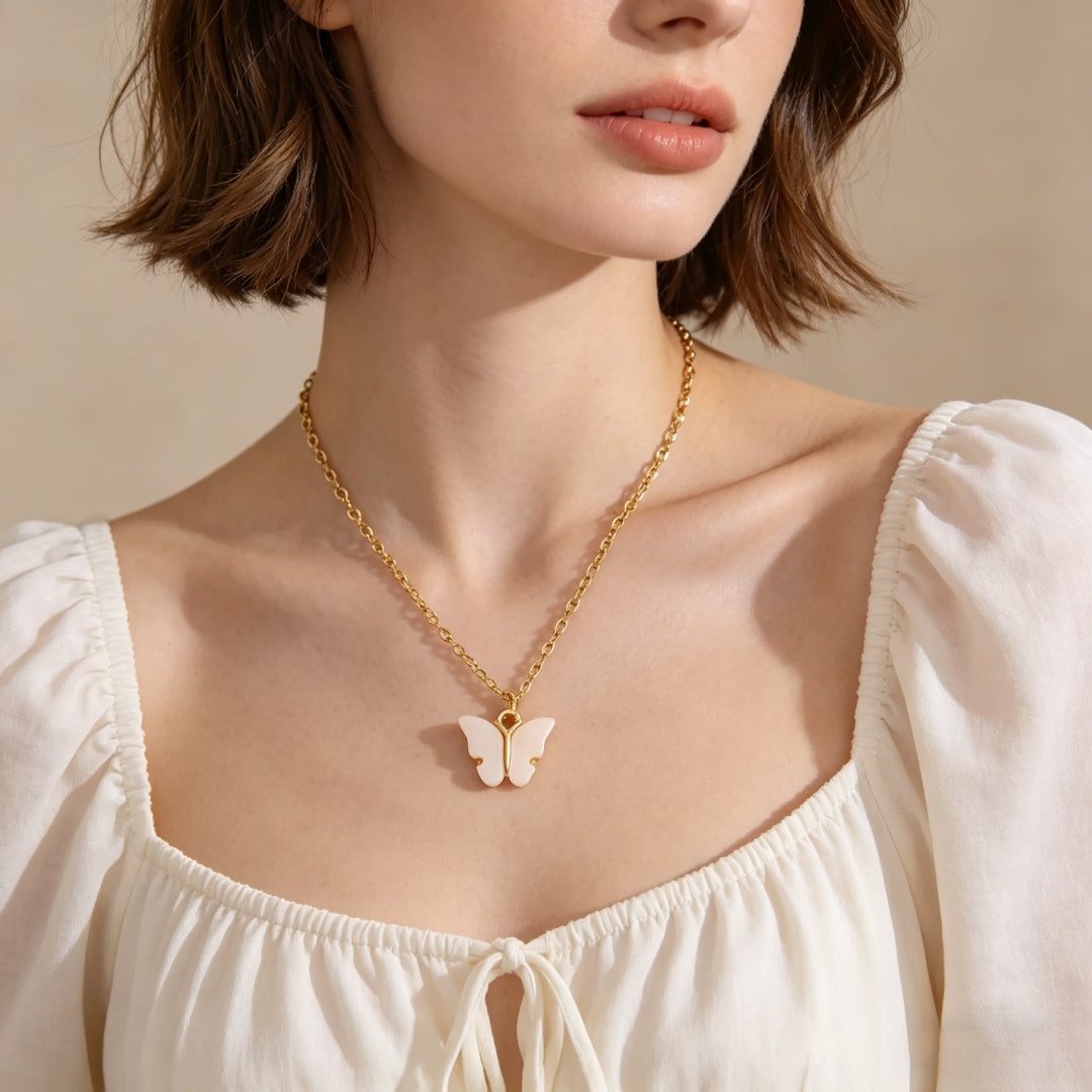 Butterfly Pendant Necklace – Minimalist Shell Charm Necklace for Women