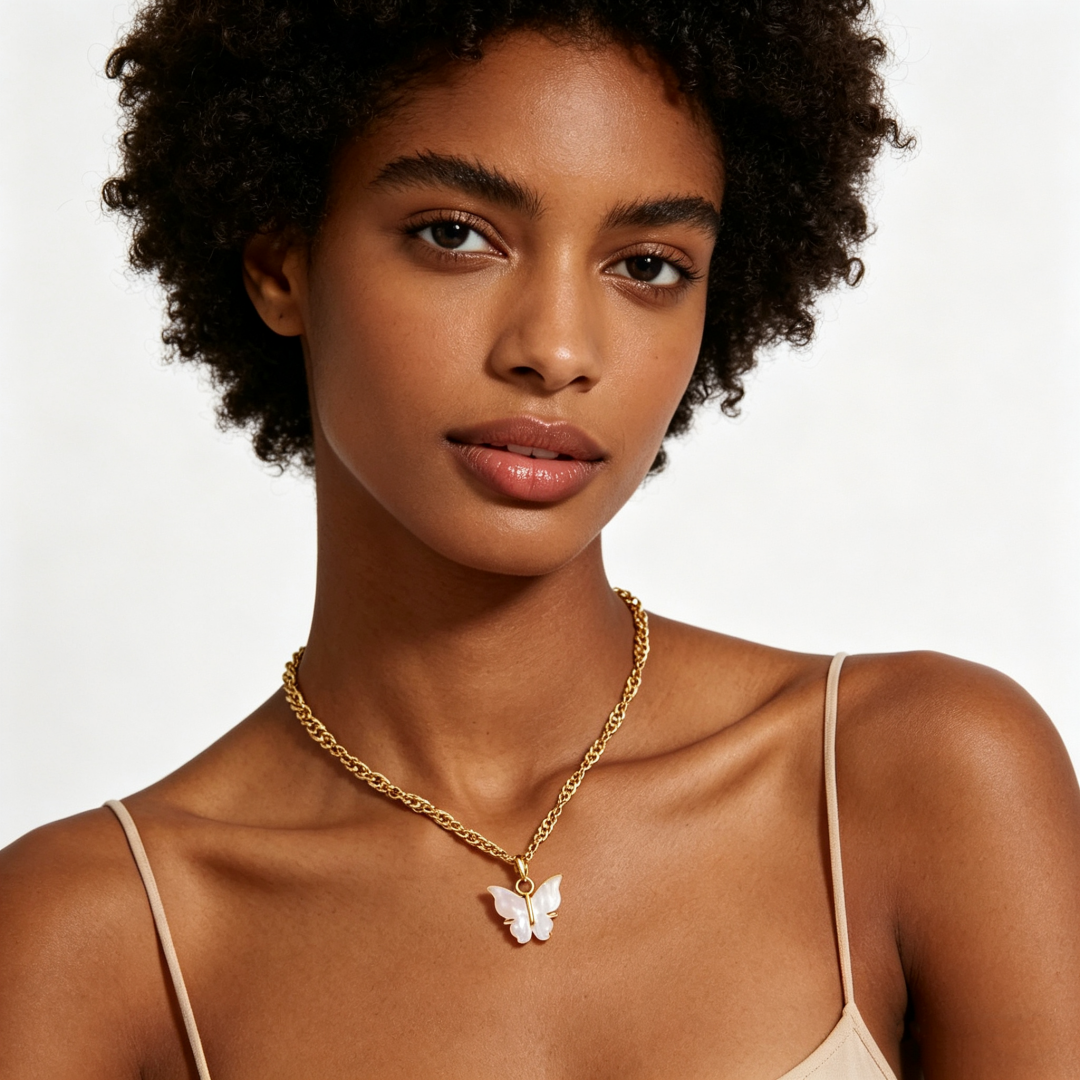 Butterfly Pendant Necklace – Minimalist Shell Charm Necklace for Women