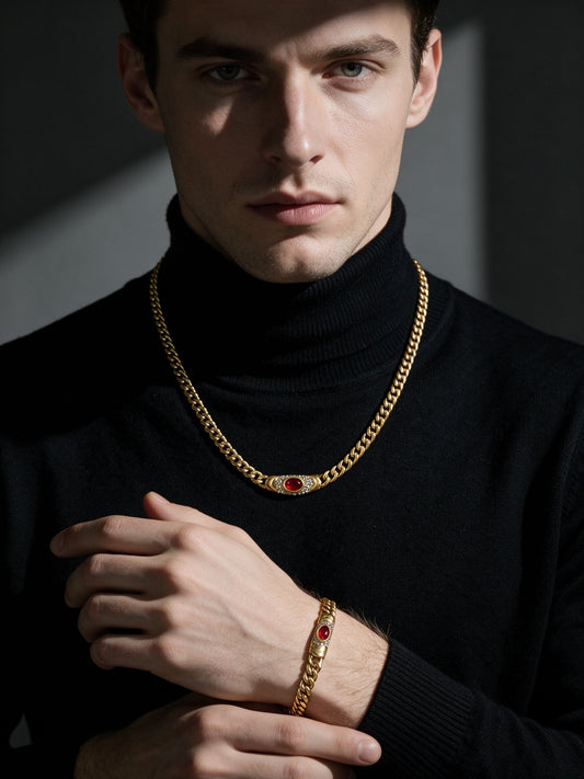 Aurelio Ruby Cuban Chain | 18K Gold Plated 316L Stainless Steel