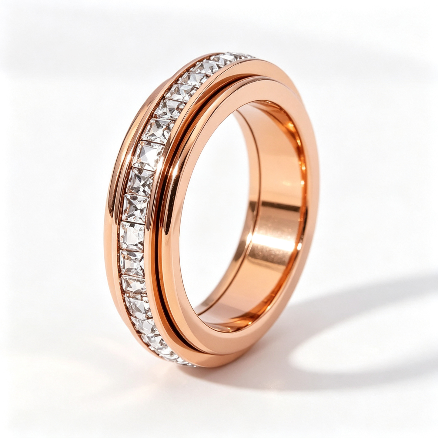 Titanium Steel Spinner Fidget Ring for Men Women, Cubic Zirconia Anxiety Stress Relief Promise Wedding Band