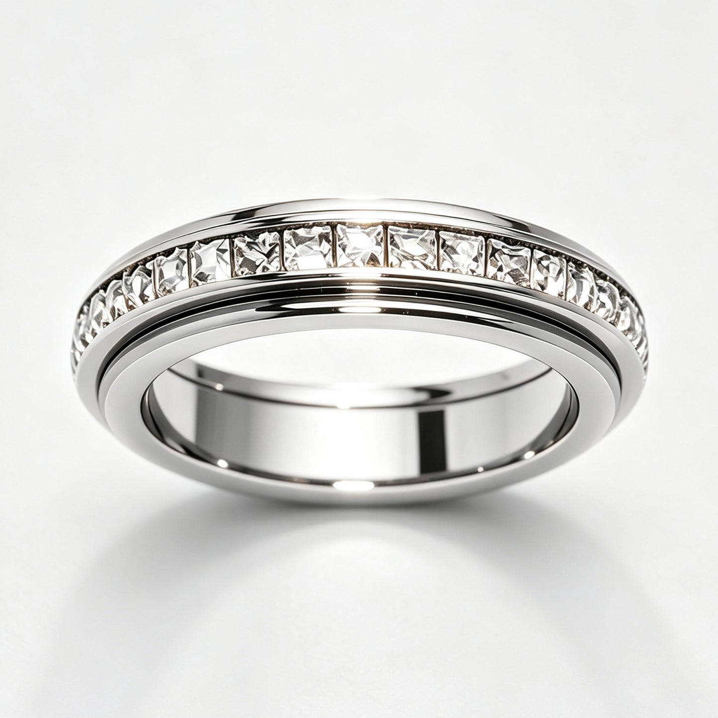Titanium Steel Spinner Fidget Ring for Men Women, Cubic Zirconia Anxiety Stress Relief Promise Wedding Band