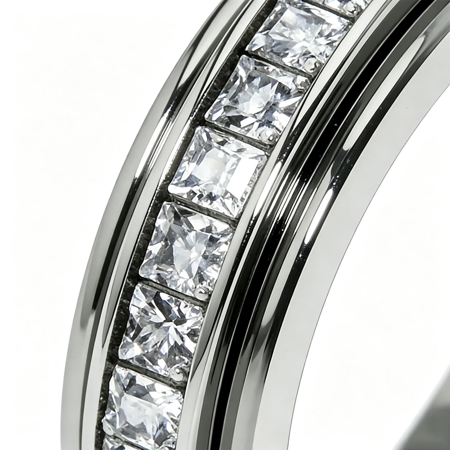 Titanium Steel Spinner Fidget Ring for Men Women, Cubic Zirconia Anxiety Stress Relief Promise Wedding Band