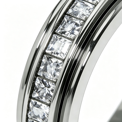 Titanium Steel Spinner Fidget Ring for Men Women, Cubic Zirconia Anxiety Stress Relief Promise Wedding Band