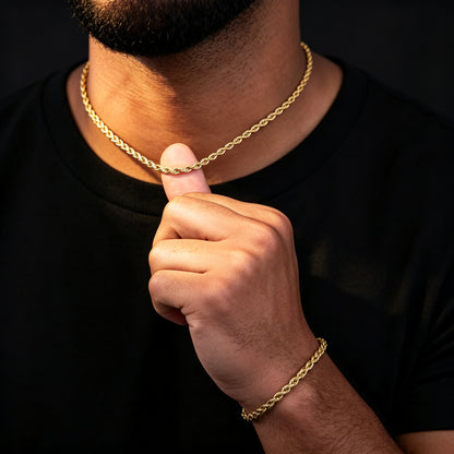 316L Stainless Steel Rope Chain – Gold, Silver & Black