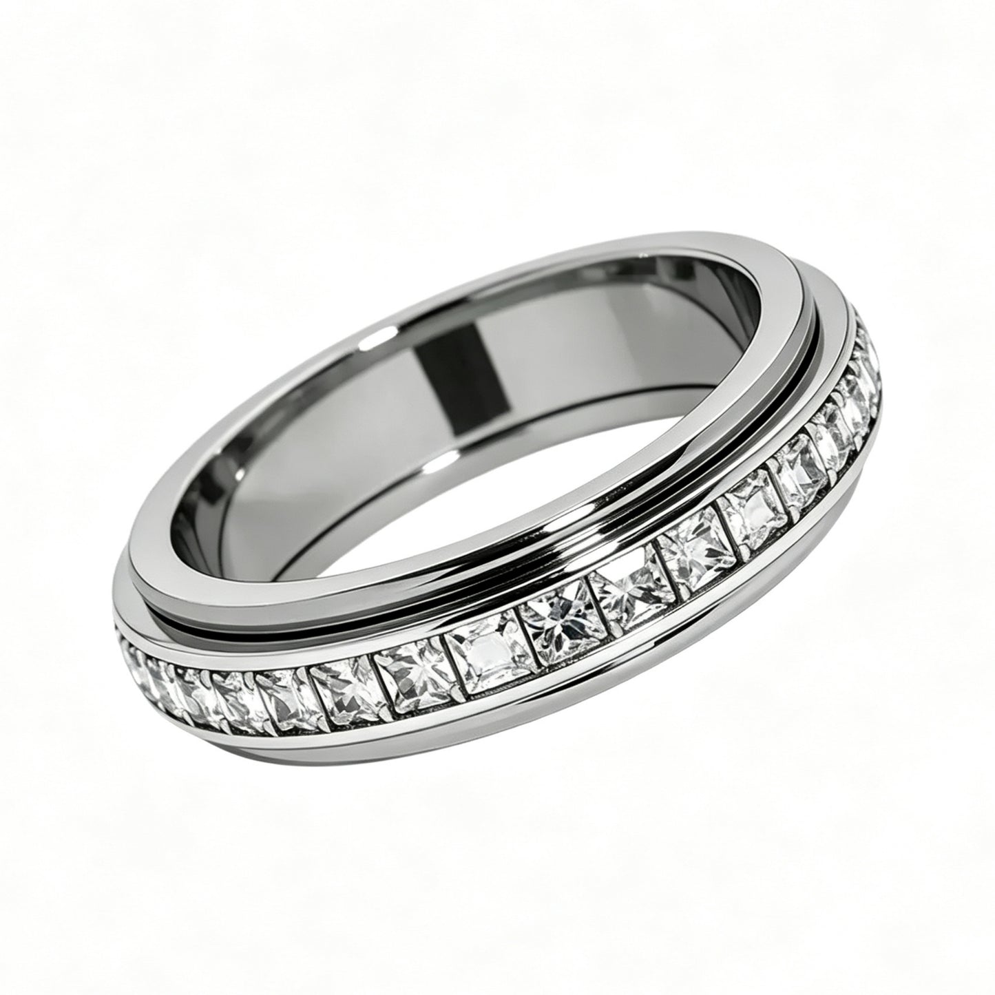 Titanium Steel Spinner Fidget Ring for Men Women, Cubic Zirconia Anxiety Stress Relief Promise Wedding Band