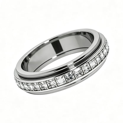 Titanium Steel Spinner Fidget Ring for Men Women, Cubic Zirconia Anxiety Stress Relief Promise Wedding Band