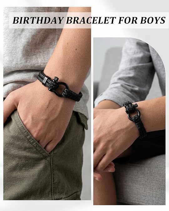 Mens Braided Leather Shackle Bracelet, Boyfriend, Son, Birthday & Anniversary Gift
